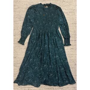 Madewell Crinkle Georgette Lucie TieBack Midi Dress in Woodland Floral Green XXL